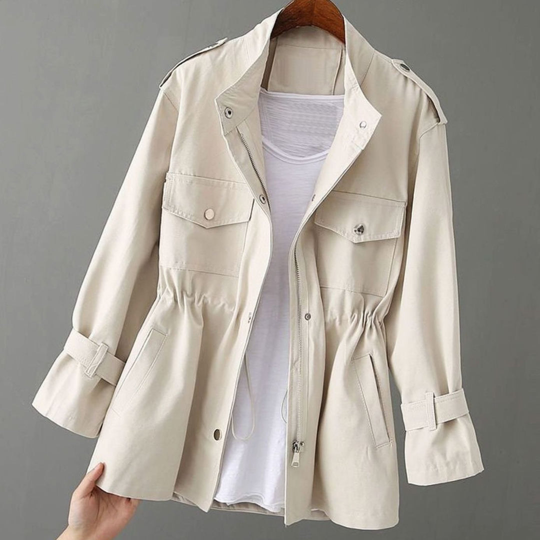 Women's Zip-Up Drawstring-Waist Utility Jacket - White